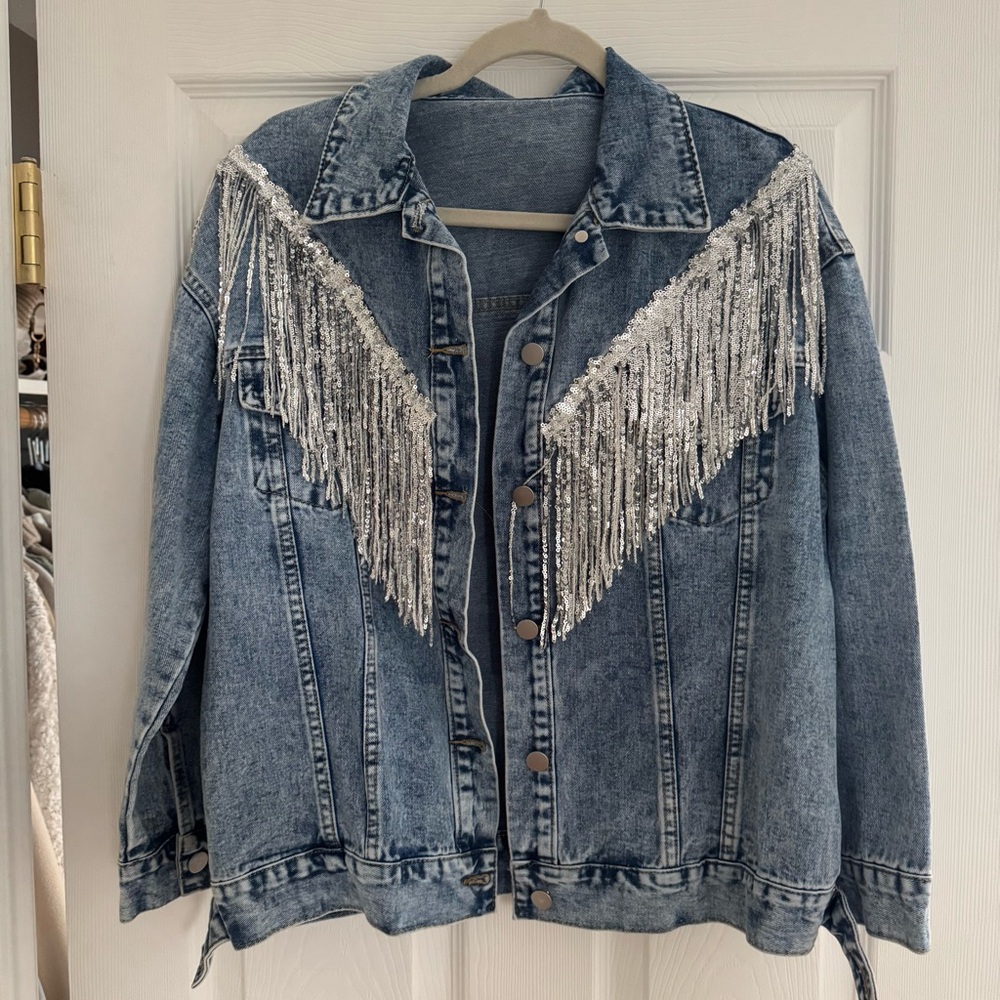 SHEIN Blue Denim Jacket with Silver Accents